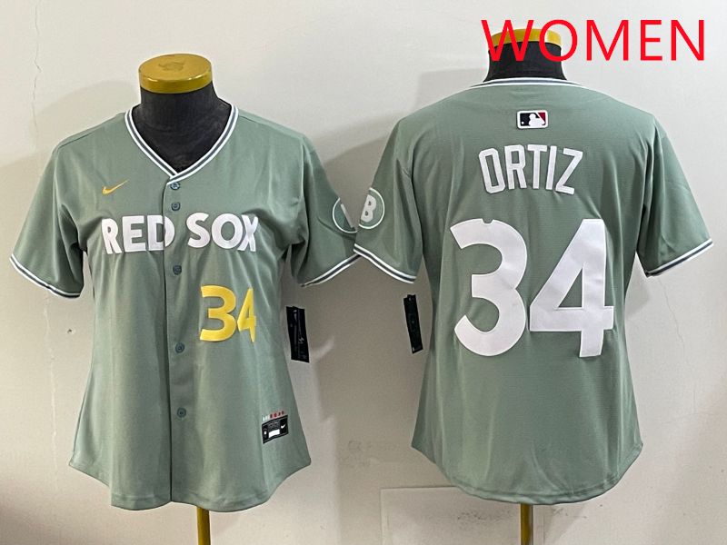 Women 2025 Boston Red Sox #34 Ortiz Green Joint Name Nike MLB Jersey style 5
